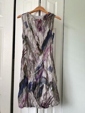 Vintage Abstract Crinkle Bubble Hem Sleeveless Dress